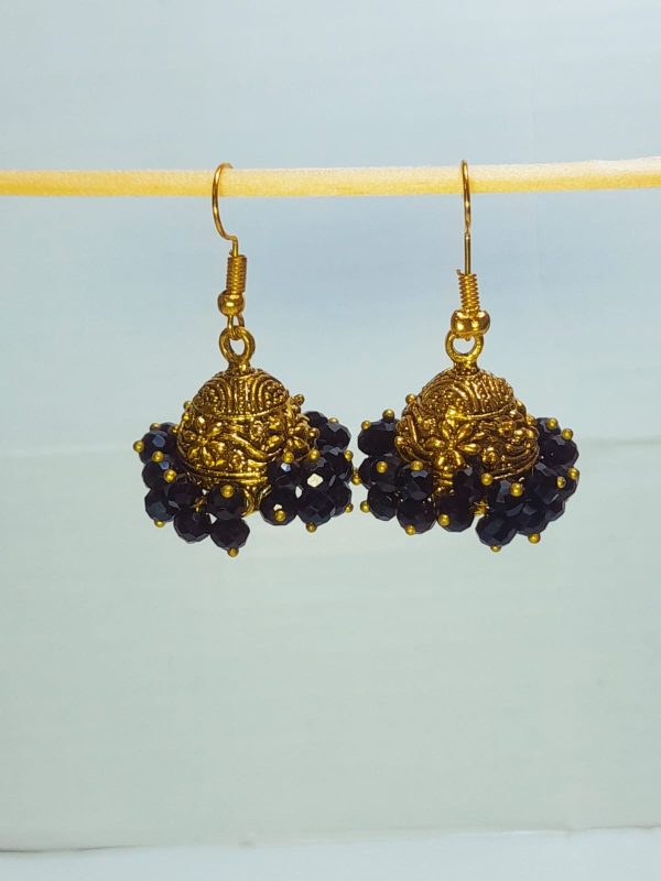 Traditional Jhumka Earrings with Black Beads