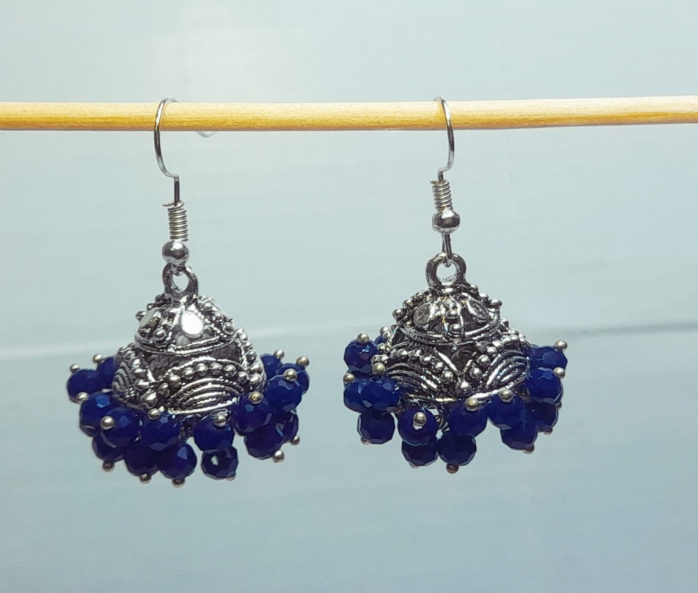 Traditional Jhumka Earrings with Blue Beads