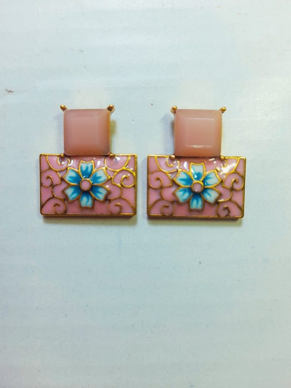 Women’s Small Elegance Rectangle Meenakari Earrings