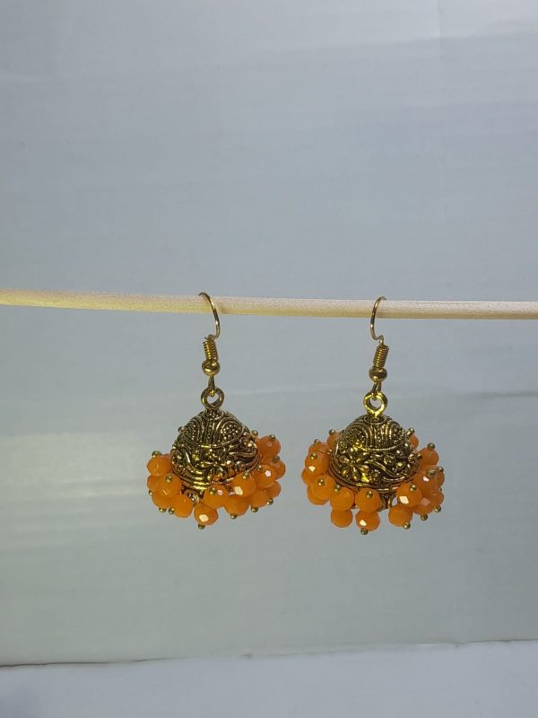 Traditional Jhumka Earrings with Orange Beads